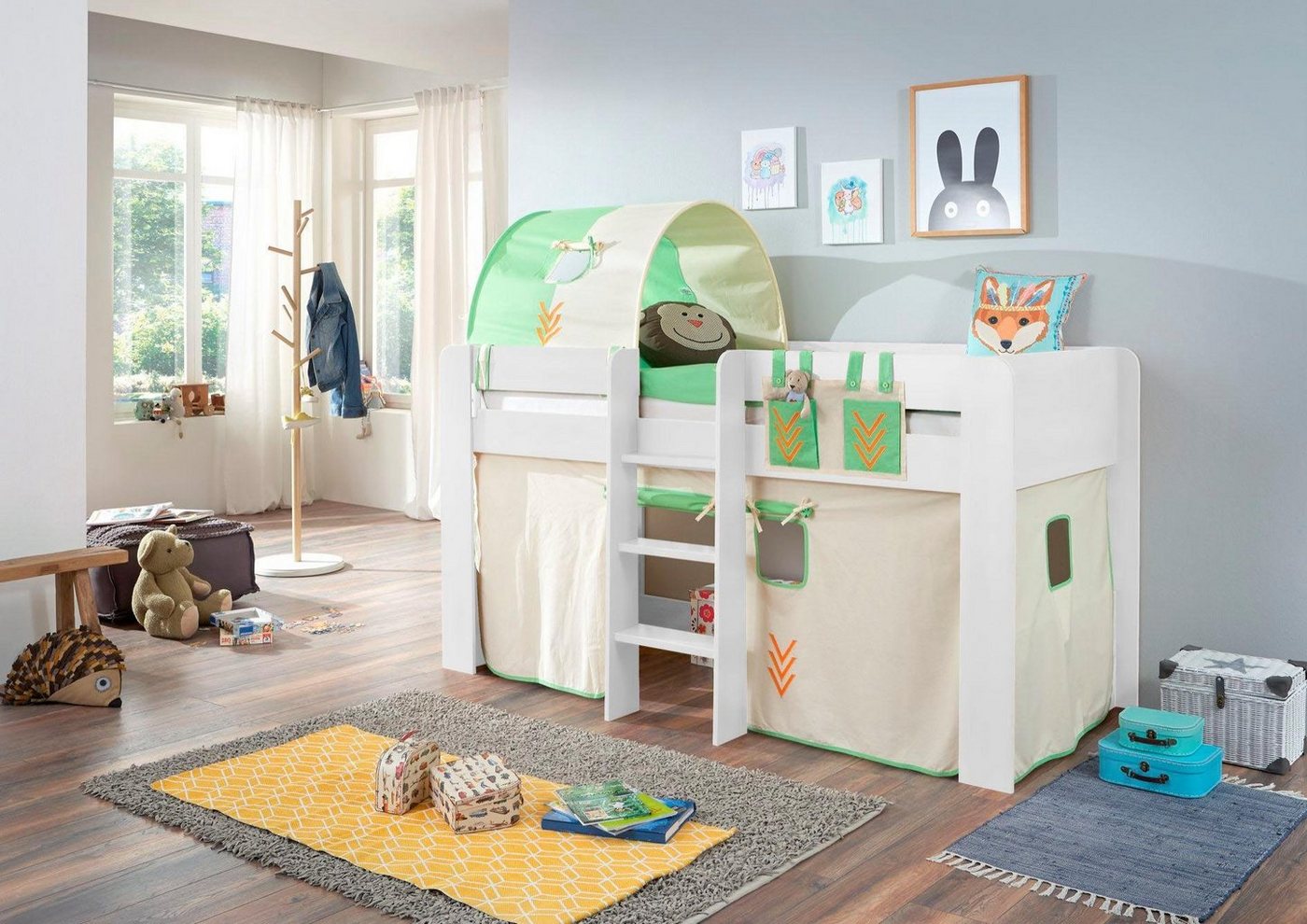 Relita Hochbett Andi mit Rolllattenrost, Textil-Set und Leiter, pflegel. Dekor Oberfläche Relita Hochbett Andi mit Rolllattenrost, Textil-Set und Leiter, pflegel. Dekor Oberfläche von Relita