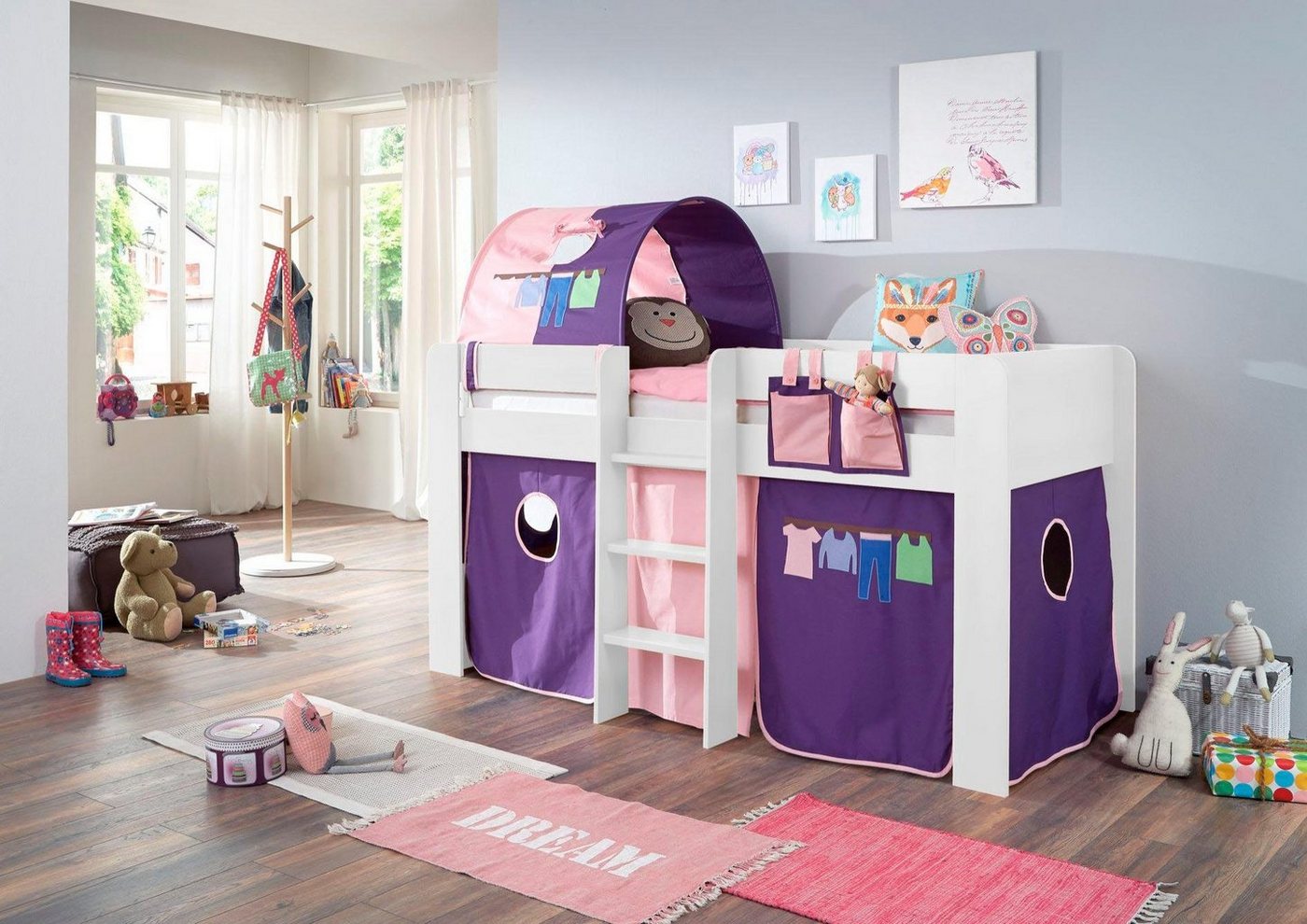 Relita Hochbett Andi mit Rolllattenrost, Textil-Set und Leiter, pflegel. Dekor Oberfläche Relita Hochbett Andi mit Rolllattenrost, Textil-Set und Leiter, pflegel. Dekor Oberfläche von Relita