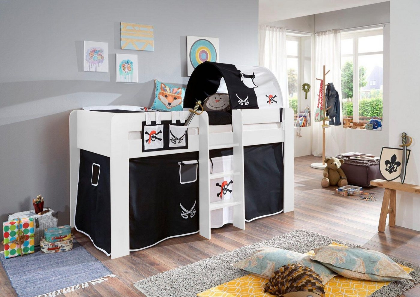 Relita Hochbett Andi mit Rolllattenrost, Textil-Set und Leiter, pflegel. Dekor Oberfläche Relita Hochbett Andi mit Rolllattenrost, Textil-Set und Leiter, pflegel. Dekor Oberfläche von Relita