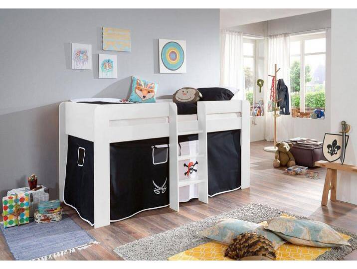 Relita Hochbett Andi mit Rolllattenrost und Vorhang, mit Leiter, pflegel. Dekor Oberfläche, schwarz, Buche Dekor weiß Pirat Relita Hochbett Andi mit Rolllattenrost und Vorhang, mit Leiter, pflegel. Dekor Oberfläche, schwarz, Buche Dekor weiß Pirat von Relita