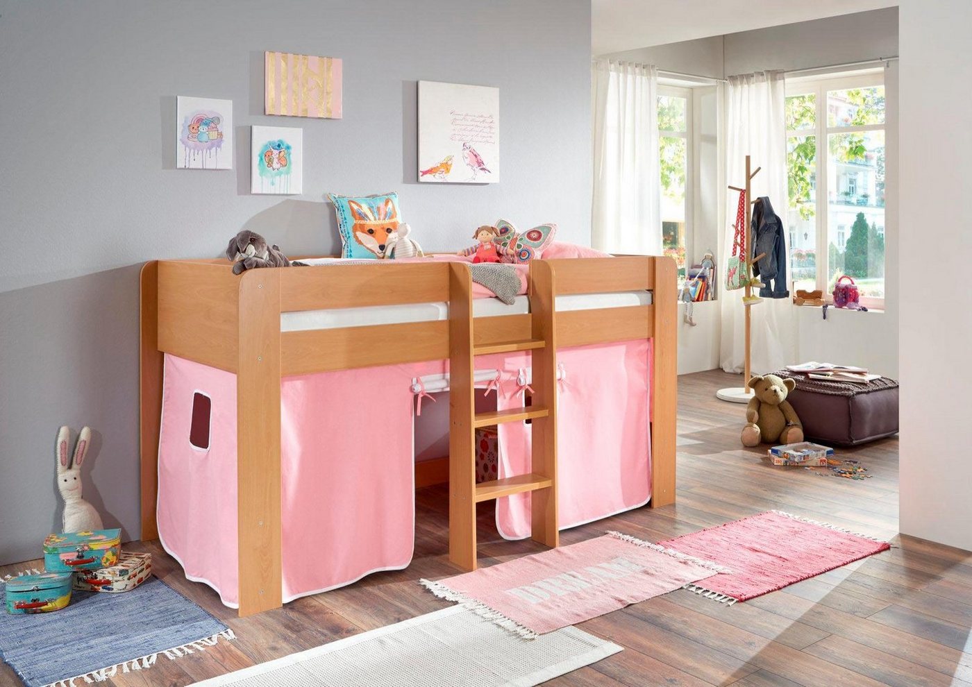 Relita Hochbett Andi mit Rolllattenrost und Vorhang, mit Leiter, pflegel. Dekor Oberfläche Relita Hochbett Andi mit Rolllattenrost und Vorhang, mit Leiter, pflegel. Dekor Oberfläche von Relita