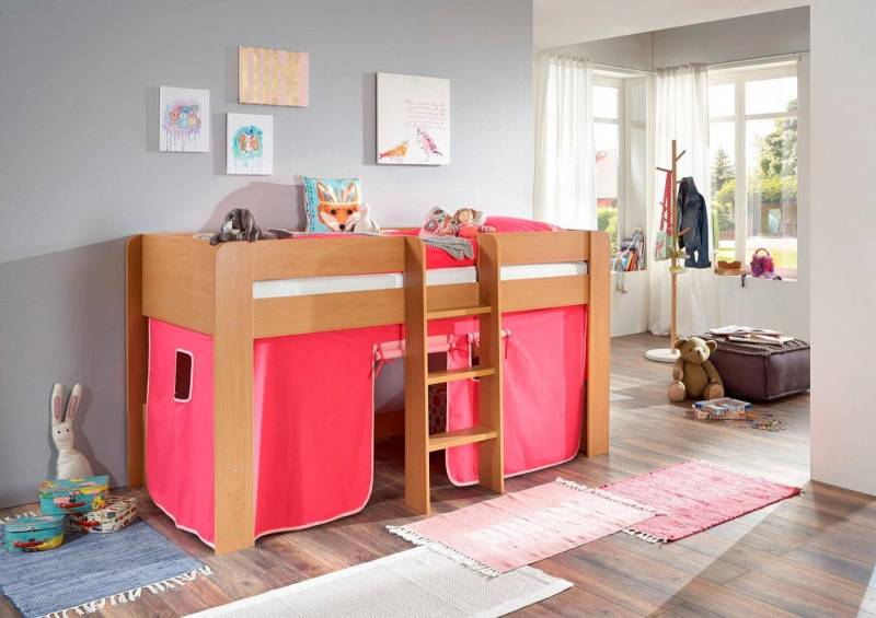 Relita Hochbett Andi mit Rolllattenrost und Vorhang, mit Leiter, pflegel. Dekor Oberfläche Relita Hochbett Andi mit Rolllattenrost und Vorhang, mit Leiter, pflegel. Dekor Oberfläche von Relita