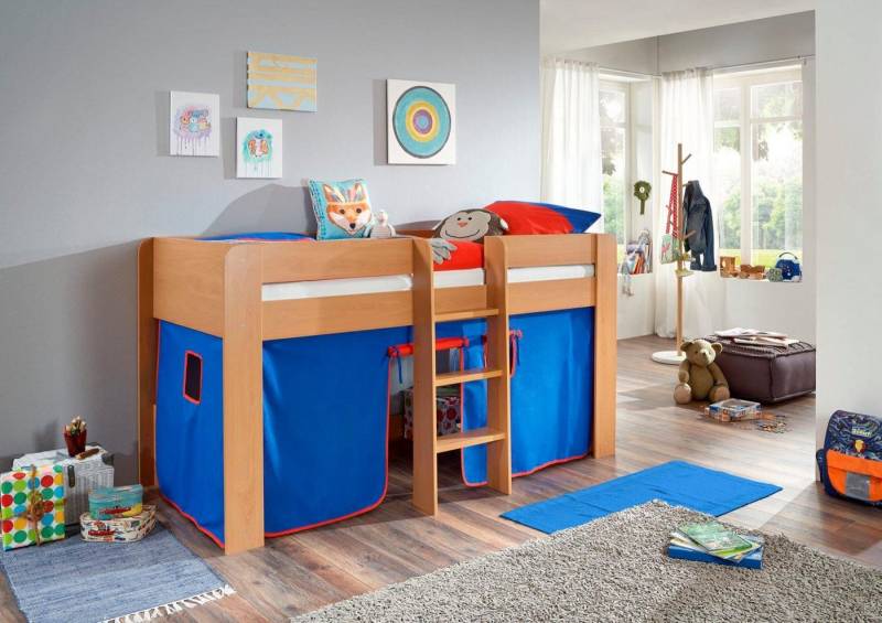 Relita Hochbett Andi mit Rolllattenrost und Vorhang, mit Leiter, pflegel. Dekor Oberfläche von Relita