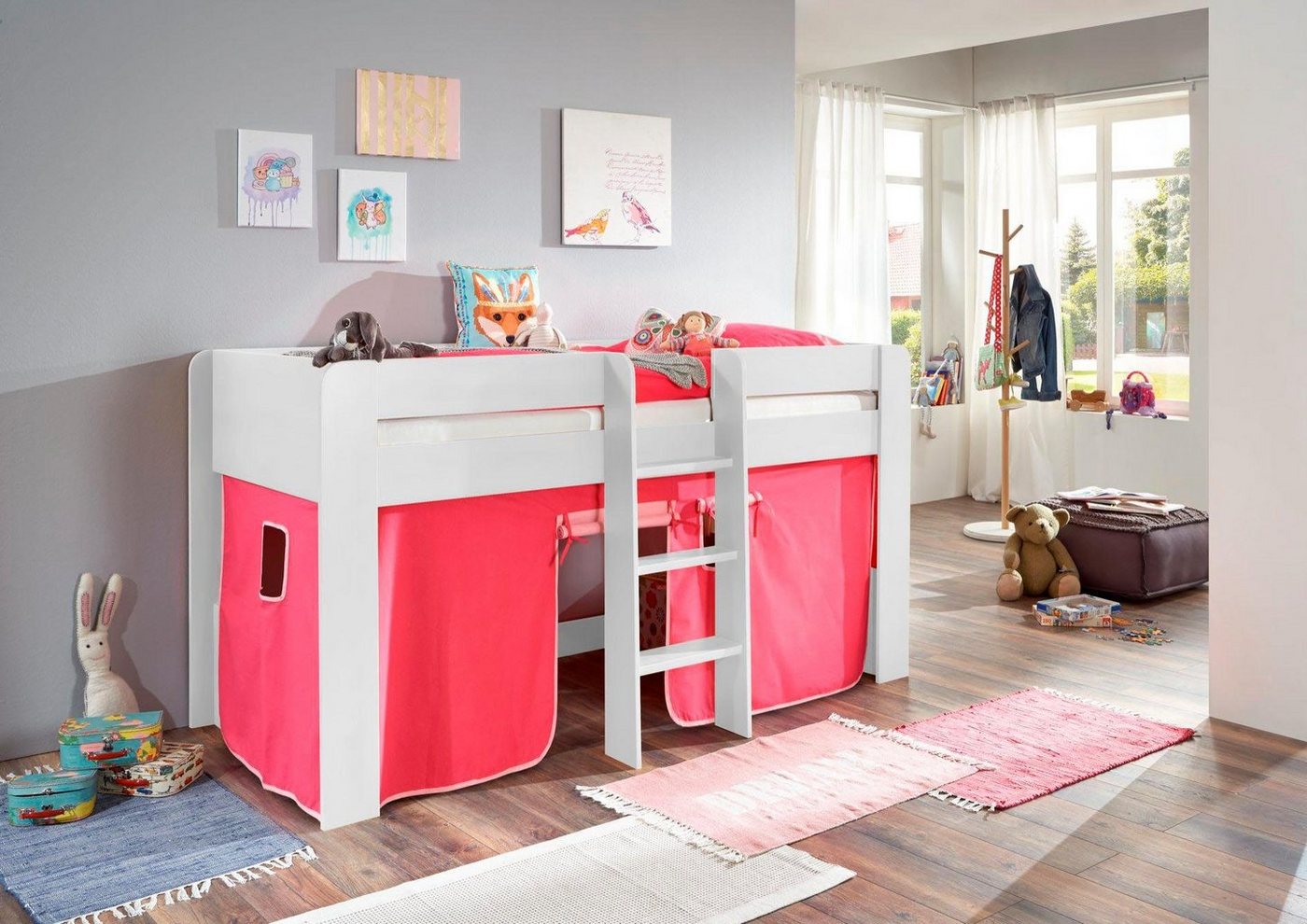 Relita Hochbett Andi mit Rolllattenrost und Vorhang, mit Leiter, pflegel. Dekor Oberfläche Relita Hochbett Andi mit Rolllattenrost und Vorhang, mit Leiter, pflegel. Dekor Oberfläche von Relita