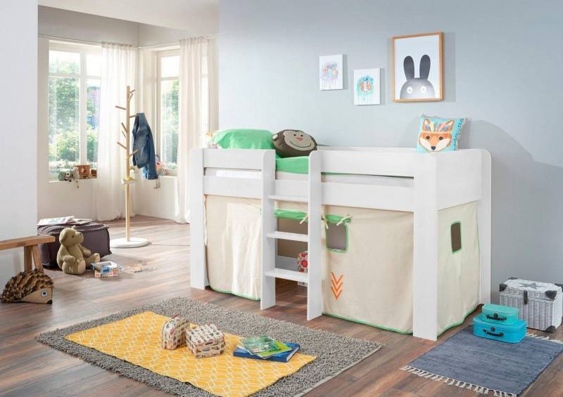 Relita Hochbett Andi mit Rolllattenrost und Vorhang, mit Leiter, pflegel. Dekor Oberfläche Relita Hochbett Andi mit Rolllattenrost und Vorhang, mit Leiter, pflegel. Dekor Oberfläche von Relita