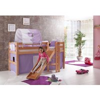 Spielbett Eliyas mit Rutsche, Buche massiv natur lackiert, inkl. Textilset (Vorhang) weiß/lila Spielbett Eliyas mit Rutsche, Buche massiv natur lackiert, inkl. Textilset (Vorhang) weiß/lila von Relita