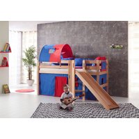 Spielbett Eliyas mit Rutsche, Buche massiv natur lackiert, inkl. Textilset (Vorhang) blau-rot Spielbett Eliyas mit Rutsche, Buche massiv natur lackiert, inkl. Textilset (Vorhang) blau-rot von Relita