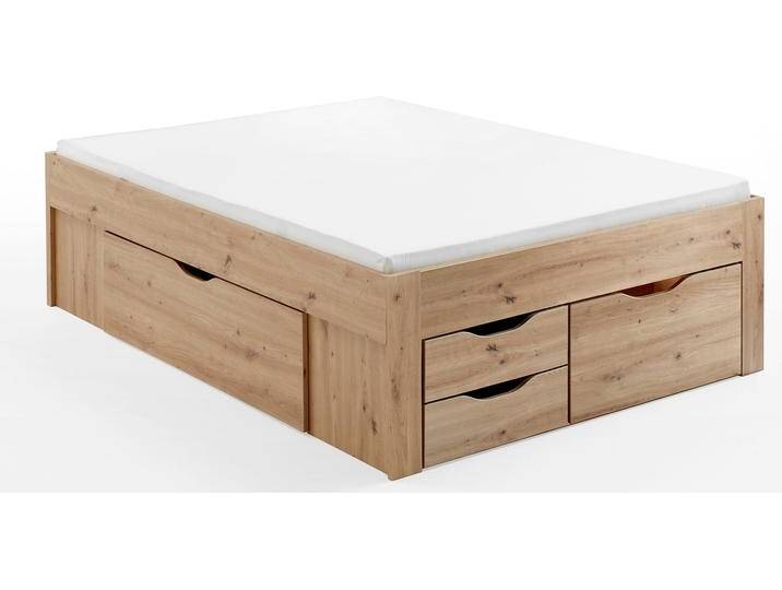 Stauraumbett RELITA, braun (eiche artisan), B:145cm H:55,8cm L:203cm, Betten, mit Schubladen und Matratze, 2 Breiten, 2 Dekorfarben Melamin von Relita