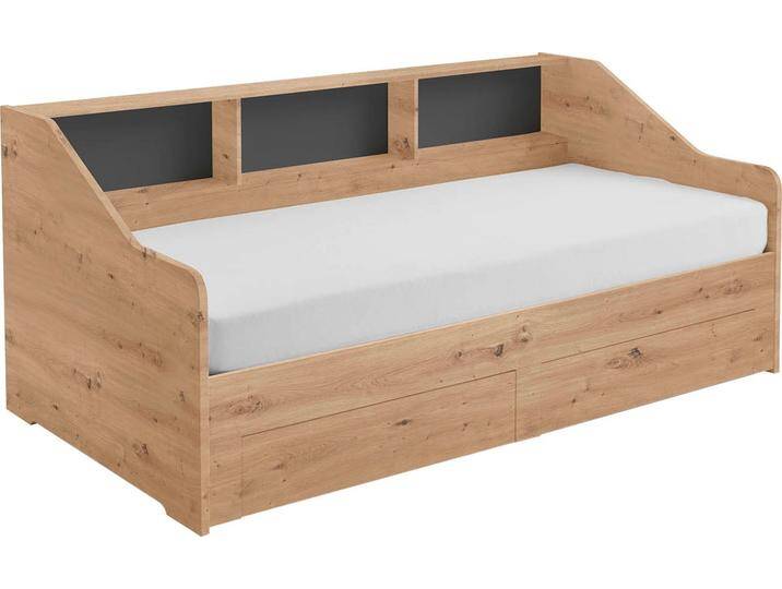 Stauraumbett RELITA Rene , braun (eiche artisan), Liegefläche B/L: 90cm x 200cm H: 88,9cm, kein Härtegrad, ohne Matratze, Betten, ausziehbarer Unterbau und 2 Schubladen von Relita