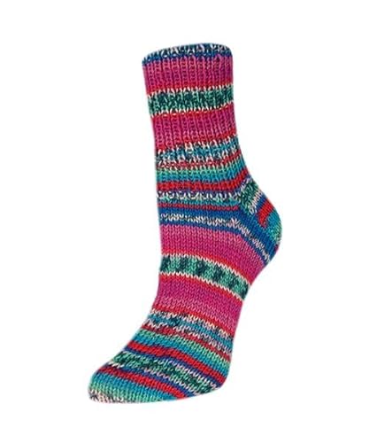 100g Flotte Socke "Legato" - Farbe 3060 - pink-türkis-petrol-rot - 4-fädig von Rellana