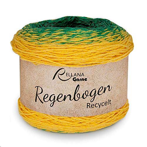 Rellana Regenbogen recycelt, Bobbel, 4-Fach, 100 Gramm, mit Strickanleitung für EIN Dreieckstuch (1305 Ivy) von Rellana