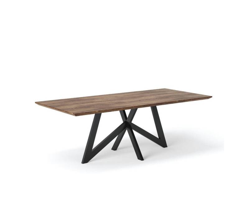Rellgo Esstisch Eiche massiv – Rechteckig mit W-Gestell – Design & Natur vereint, Massivholz, Geölte Oberfläche, Schweizer Kante, Handgefertigt von Rellgo