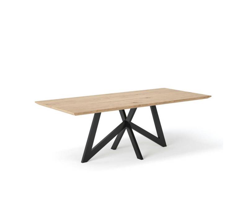 Rellgo Esstisch Eiche massiv – Rechteckig mit W-Gestell – Design & Natur vereint, Massivholz, Geölte Oberfläche, Schweizer Kante, Handgefertigt von Rellgo