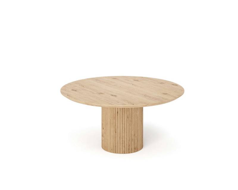 Rellgo Esstisch Eiche rund Carmen – Massivholz-Tisch mit Trommelgestell, Handgefertigt in Deutschland, Schweizer Kante, Elegantes Design von Rellgo