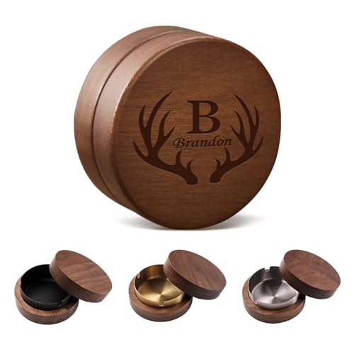 Personalisierter Holzaschenbecher mit Deckel für Männer, langlebiger Edelstahl-Aschenbecher mit individuellem Namen für den Innen- oder Außenbereich, Terrasse, Büro & Zuhause, Geschenk für Papa von Relosy