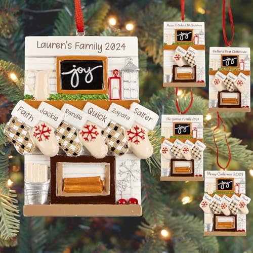 Personalized Christmas Ornaments 2024 - Custom Xmas Fireplace Ornament Family of 2 3 4 5 6 with Name, Stockings Decoration for Christmas Tree von Relosy