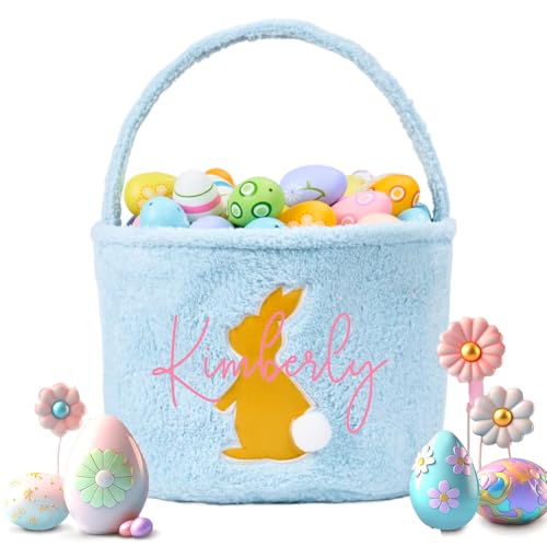 Relosy Personalisierter Osterhasenkorb – Osterhasen-Eimer mit individuellem Namen für Ostereiersuche mit Schwanz, Oster-Partyzubehör, Dekoration, für Oster-Süßigkeiten-Geschenkaufbewahrung von Relosy