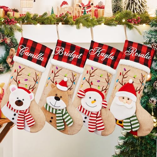 Relosy Personalized Christmas Stockings - Custom Name Christmas Stocking with 3D Snowman Claus Deer, 18" Large Xmas Stockings Holiday Party Decoration Gifts for Family,1 pcs von Relosy