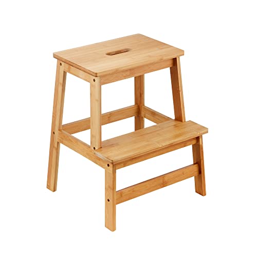 RELSY Natural Bamboo Wooden 2 Step Stool for Kids & Adults - Foot Stool Suitable for Kids Kitchen Sink/Bath Stool/Bathroom Sink Assistance/Office Stool von Relsy