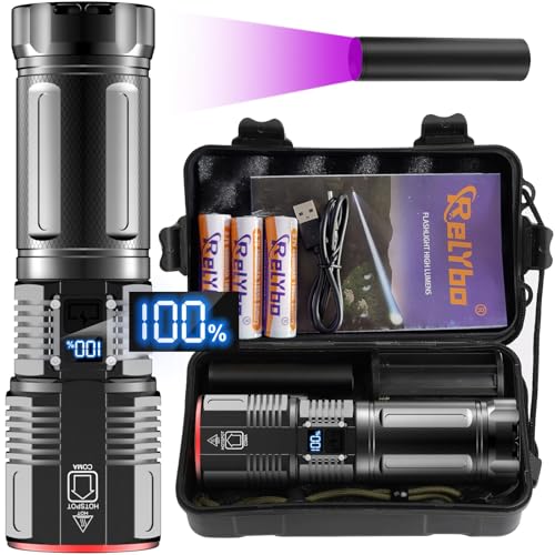 Relybo Taschenlampe LED Aufladbar, LED Taschenlampe Extrem Hell 600000 Lumen, Starke Taschenlampen USB C Batteriebetrieben, Extrem Helle Taktische MilitäR Flashlight, FüR Outdoor NotfäLle Camping Relybo Taschenlampe LED Aufladbar, LED Taschenlampe Extrem Hell 600000 Lumen, Starke Taschenlampen USB C Batteriebetrieben, Extrem Helle Taktische MilitäR Flashlight, FüR Outdoor NotfäLle Camping von Relybo