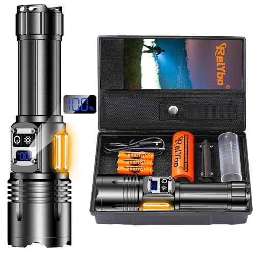 Relybo Taschenlampe Led Aufladbar, Led Taschenlampe Extrem Hell 1000000 Lumen, 2 Schalte & 9 Modi & COB Seitenlicht, Starke Taktische Taschenlampen Usb C Batteriebetrieben Für Outdoor Notfälle Camping Relybo Taschenlampe Led Aufladbar, Led Taschenlampe Extrem Hell 1000000 Lumen, 2 Schalte & 9 Modi & COB Seitenlicht, Starke Taktische Taschenlampen Usb C Batteriebetrieben Für Outdoor Notfälle Camping von Relybo