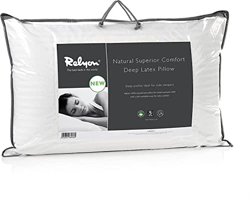 Relyon Superior Comfort Kopfkissen, 100% Naturlatex, 100% Baumwolle, Abnehmbarer Bezug (tief), Weiß von Relyon