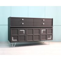 Nathan Squares Art Deco Sideboard/Eckschrank Set - Lackiert Matt Schwarz & Chrom Parker Knoll Mid Century Modern von RemadeRetroStudio