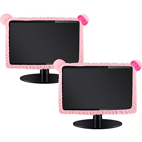 Kawaii-Computer-Monitor-Abdeckung mit Katzenohren-Design, pelzig, niedlich, rosa, Monitor-Schutz, schönes Monitorzubehör, Laptop, TV, LCD-Bildschirm, Dekoration für Tablet, Dekoration, 2 Stück von Remagr