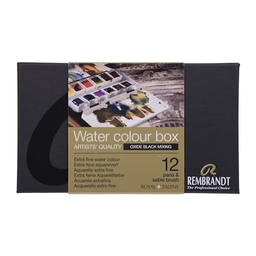 Rembrandt Professionelles Aquarellfarben Set in luxuriöser Metalldose | Oxidschwarz Mixing Selection | 12 Farben + Pinsel von Rembrandt