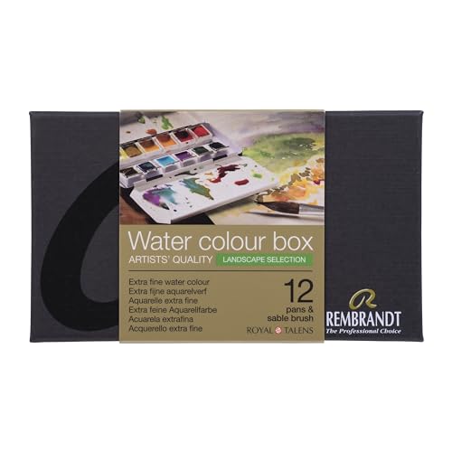 Rembrandt Water Colour Box Landscape Selection extra feine Aquarellfarbe, Metallkasten mit 12 Näpfchen optimiert für Landschaften inkl. Pinsel von Rembrandt