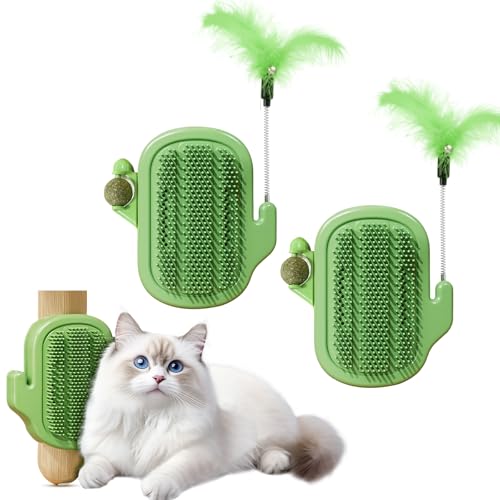 Remedare Kratzbaum für Katzen selbstklebend – Eck-Kratzbrett mit Katzenminze & Feder-Teaser – Selbstpflege-Massage Spielzeug für Wohnungskatzen (Grün, 2er Set) von Remedare