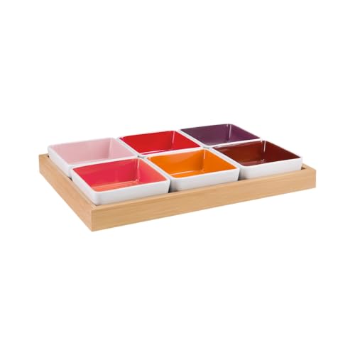 REMEMBER 6 Schalen mit Holztablett Nr.3 - B 33 x T 22 - Buntes Schalen-Set von Remember