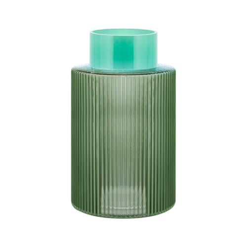 REMEMBER Glasvase Groove L "Green" - 2-farbige Vase mit geriffeltem Vasenkörper - 24 cm, ø 15 cm von Remember