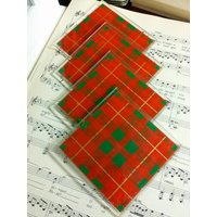 Rot/Grün Tartan Glas Untersetzer Retro Dekor 1970Er Jahre Lot Of 4 von RemembrancesofYours