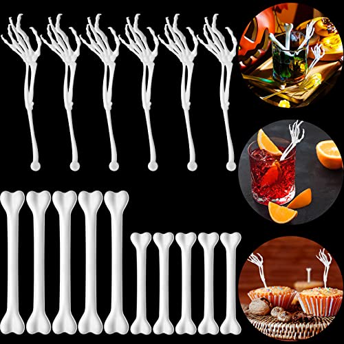 48 Stücke Skelett Swizzle Sticks Skelett Hand Cocktail Picks Knochen Swizzle Sticks Halloween Cocktail Picks Halloween Lebensmittel Picks Halloween Cocktail Rührstäbchen für Halloween Party von Remerry