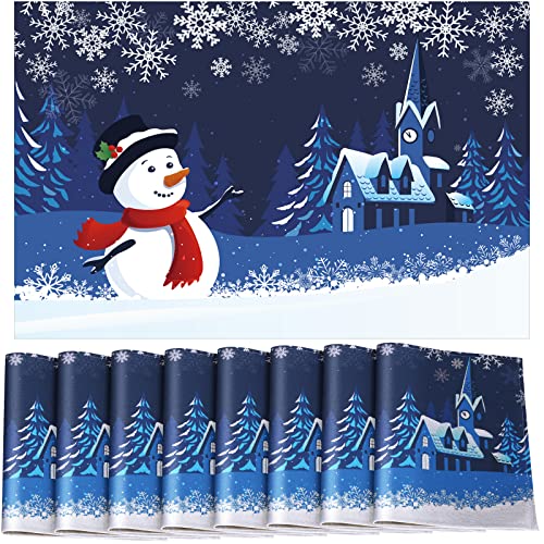 8 Stück Weihnachten Tischsets Schneemann Platzset Elegant Winter Tischmatten Hitzebeständig Waschbar Stoff Tischsets Xmas Urlaub Platzsets für Küche Esstisch, 30 x 45 cm (Marineblau) von Remerry