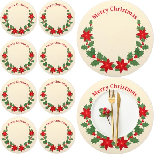 Remerry Platzsets mit Weihnachtsstern, rund, bestickt, gewebt, dekorativ, Weihnachtsstern, für Weihnachten, Küche, Urlaub, Party, Dekoration, 8 Stück Remerry Platzsets mit Weihnachtsstern, rund, bestickt, gewebt, dekorativ, Weihnachtsstern, für Weihnachten, Küche, Urlaub, Party, Dekoration, 8 Stück von Remerry