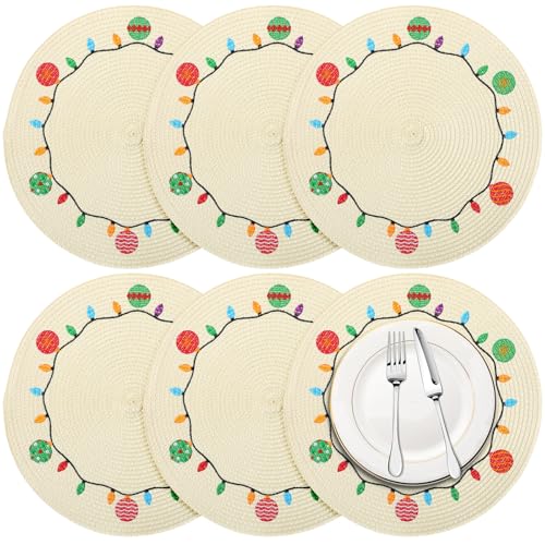 Remerry Set mit 6 bestickten runden Tischsets, Kugel-Tischsets, rund, geflochtene Tischsets, dekorative Abendessen, Tischsets, für Weihnachten, Valentinstag, Urlaub, Küche, Esstisch, Dekoration Remerry Set mit 6 bestickten runden Tischsets, Kugel-Tischsets, rund, geflochtene Tischsets, dekorative Abendessen, Tischsets, für Weihnachten, Valentinstag, Urlaub, Küche, Esstisch, Dekoration von Remerry