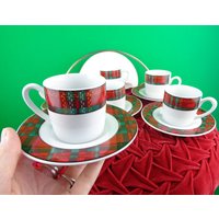 Vintage Retro Espresso Kopin Tasse Untertasse Tee Kaffee Porzellan Tartan Karo Getränk Barware Küche Esszimmer Servieren Wohnkultur Party Abend von ReminiscingVintage