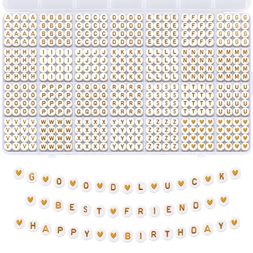 Remione 1400 Stück Buchstabenperlen A-Z Alphabet Perlen Set Perlen für Armbänder zum Auffädeln Schmuck Selber Machen Gold & Weiß RM040 Remione 1400 Stück Buchstabenperlen A-Z Alphabet Perlen Set Perlen für Armbänder zum Auffädeln Schmuck Selber Machen Gold & Weiß RM040 von Remione
