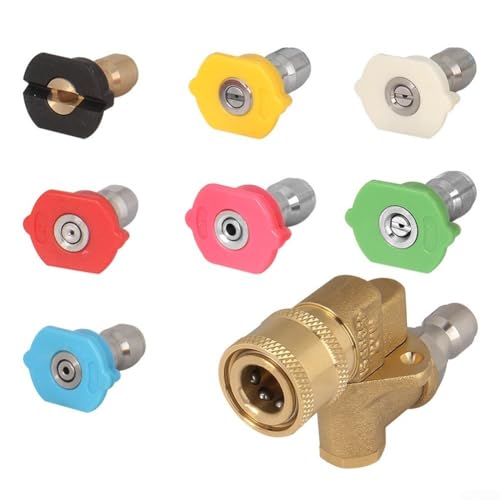 5-Positionen-Hochdruck-Autowaschdüse, mit Schnellverbindungs-Messingarmatur und 180° drehbarem Kopf, für Autos, Fahrräder, Terrassen und Außenflächen von RemixAst