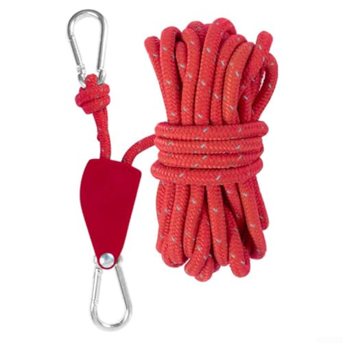 5 m verstellbares Umhängeband für Zeltseilbefestigung mit Seilzughaken (rot) von RemixAst