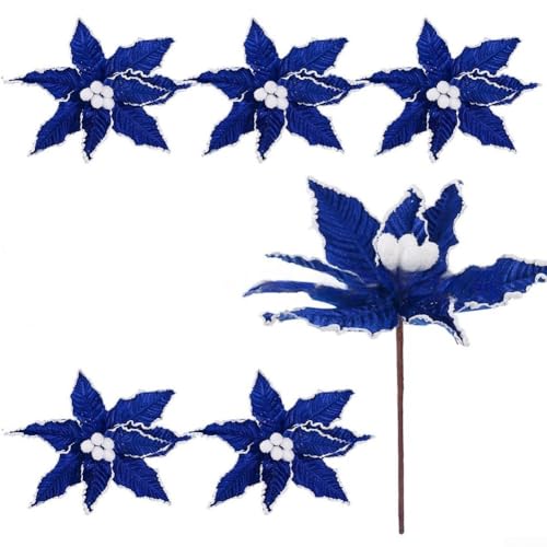 6 Stück Weihnachtsbaum-Dekoration Blumen, Plüsch-Flanell-Einsätze mit Stab, DIY-Zubehör, mehrere Farben für Urlaub Zuhause Dekor (dunkelblau) von RemixAst