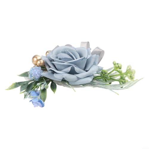 Exquisite Blume für das Handgelenk für Hochzeitsfeiern, charmantes Kunstrosen-Accessoire (1 Stück blau) von RemixAst