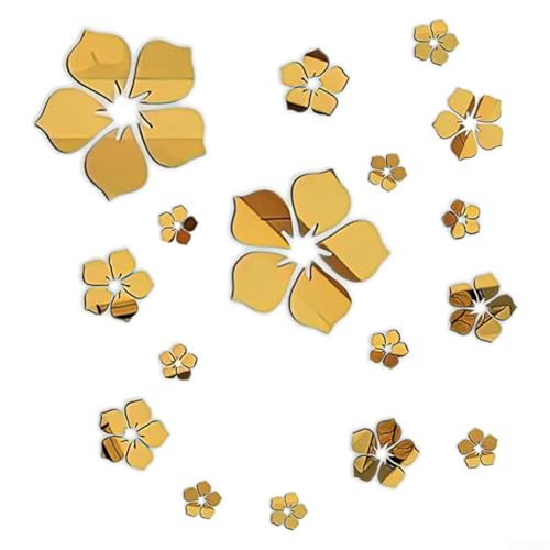Florale 3D-Acryl-Spiegel-Aufkleber, 18 Stück, für Zuhause und gewerbliche Räume (Gold) von RemixAst