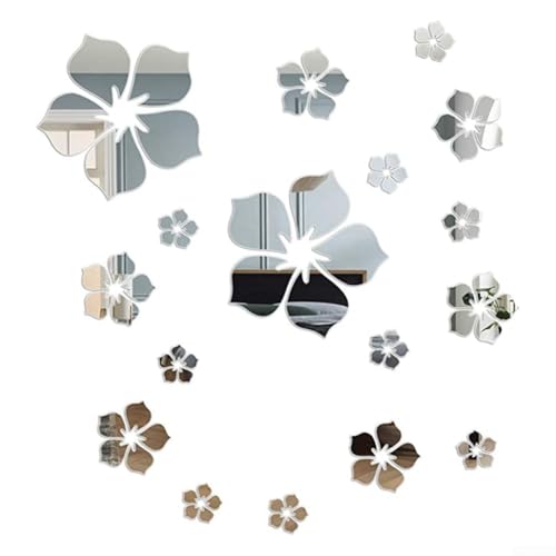 Florale 3D-Acryl-Spiegel-Aufkleber, 18 Stück, für Zuhause und gewerbliche Räume (Silber) von RemixAst