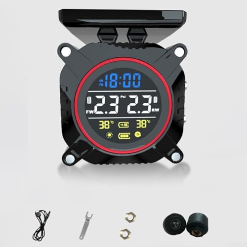 Motorrad-Reifendruckkontrollsystem, kabellos, TPMS, buntes Display, Solar-USB-Aufladung, 7 Alarmmodi, Echtzeitdaten, wetterfest (rot) von RemixAst