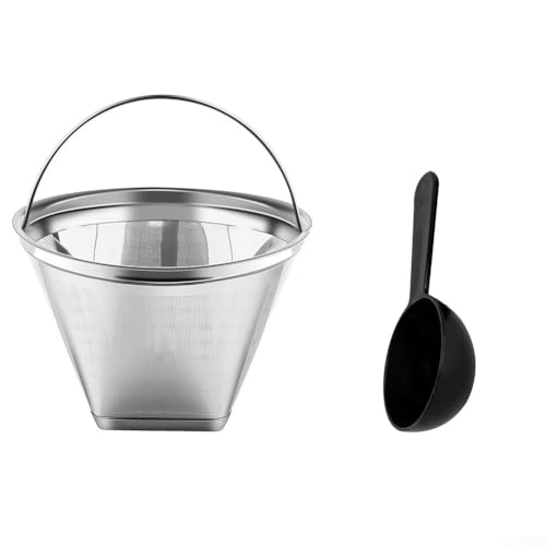 Pour Over Kaffeefilter, Größe 4, wiederverwendbar, waschbar, 6–10 Tassen, Netz, feine Filtration, spülmaschinenfest mit Kaffeelöffel (Silber) von RemixAst