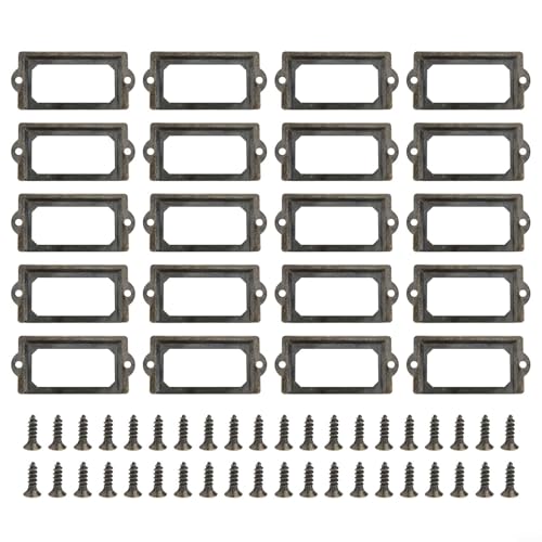 Schubladen-Etiketten-Ziehgriffe 20 Stück Antik Messing mit Rahmen und Kartenhaltern, kompatibel mit Schränken, Apothekern und Aktenboxen (Grün Bronze) von RemixAst