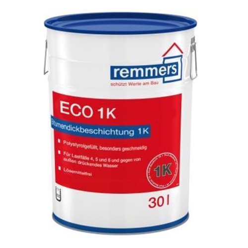 Remmers 30 Liter ECO Bitumendickbeschichtung 1K, Polystyrolgefüllt, Wasserdicht, Dichtungsmittel, Abdichtung Neu- und Altbau, Beton, Glas, Zement, Stein, Metall von Remmers